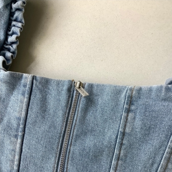 RARE House Of Cb Lulette Denim Corset Bustier Crop top With Puff Sleeves - Picture 5 of 5